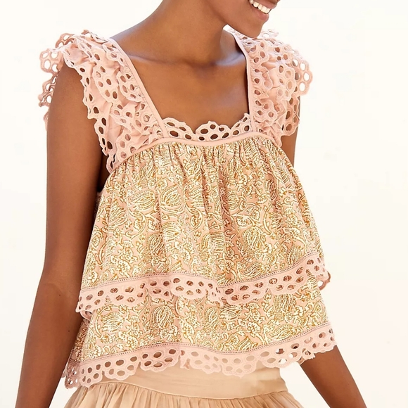 *SOLD* ANTHROPOLOGIE LET ME BE Eyelet Swing Ruffle Sleeveless - Picture 2 of 11
